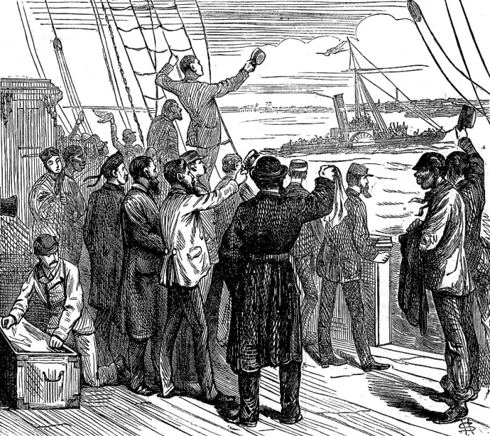 Framed Print : Our special artist's voyage to the Gold Coast - the Tender Parting opposite New Brighton, 1873. Creator: Unknown. Our special artist's voyage to the Gold Coast - the Tender Parting opposite New Brighton, 1873 Framed Print : Our special artist's voyage to the Gold Coast - the Tender Parting opposite New Brighton, 1873. Creator: Unknown. Our special artist's voyage to the Gold Coast - the Tender Parting opposite New Brighton, 1873