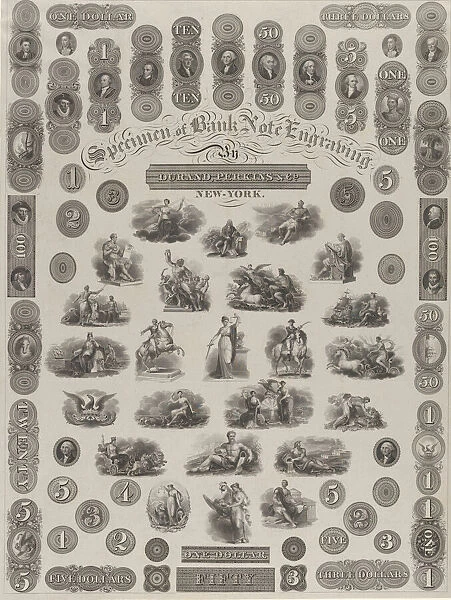 Specimen Sheet of Bank Note Engraving, ca. 1828. Creator: Asher Brown Durand