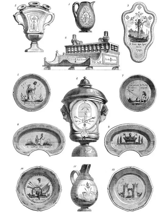 Framed Print : Specimens of M. Champfleury's collection of pottery, illustrative of the French Revolution, 1864. Creator: Unknown Framed Print : Specimens of M. Champfleury's collection of pottery, illustrative of the French Revolution, 1864. Creator: Unknown