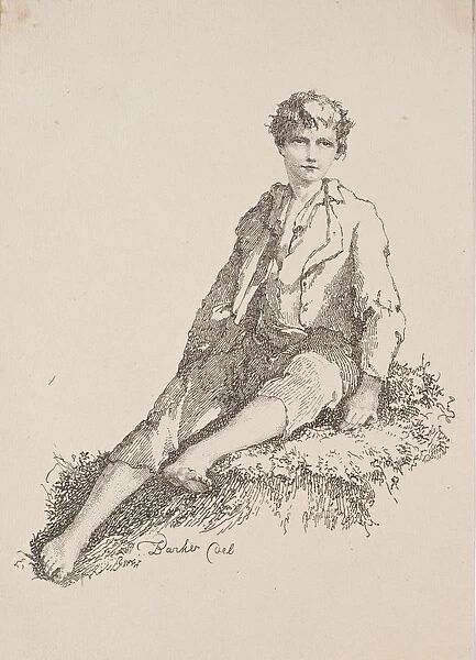 Specimens of Polyautography: Boy Seated on a Grassy Bank, 1803. Creator: Thomas Barker (British