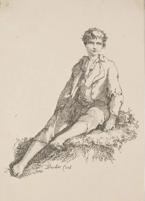 Framed Print : Specimens of Polyautography: Boy Seated on a Grassy Bank, 1803. Creator: Thomas Barker (British Framed Print : Specimens of Polyautography: Boy Seated on a Grassy Bank, 1803. Creator: Thomas Barker (British