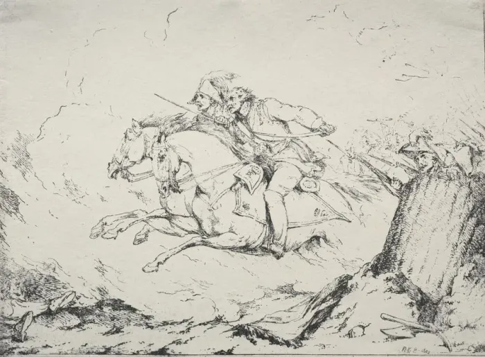Framed Print : Specimens of Polyautography: Cavalry Charge, 1803. Creator: Robert Kerr Porter (British Framed Print : Specimens of Polyautography: Cavalry Charge, 1803. Creator: Robert Kerr Porter (British