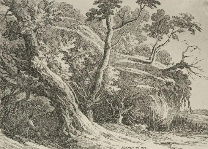 Framed Print : Specimens of Polyautography: Man Seated under an Oak, 1802. Creator: Richard II Cooper (British Framed Print : Specimens of Polyautography: Man Seated under an Oak, 1802. Creator: Richard II Cooper (British