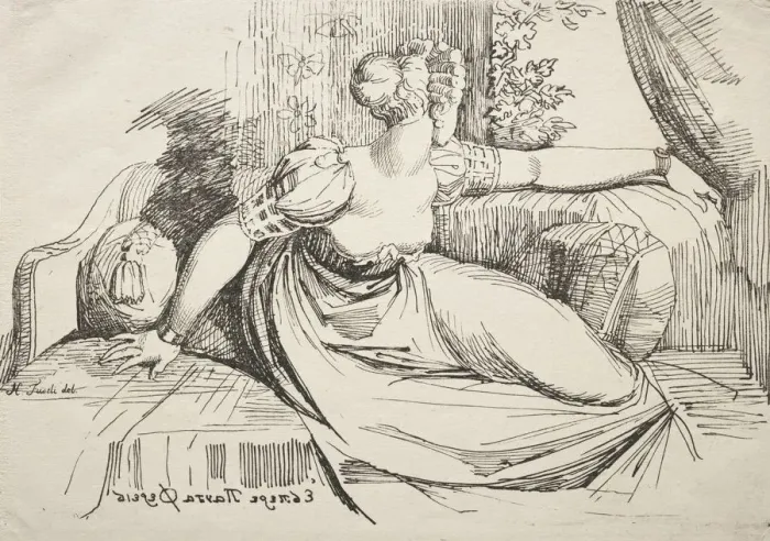 Framed Print : Specimens of Polyautography: Woman on a Sofa. Creator: Henry Fuseli (Swiss, 1741-1825) Framed Print : Specimens of Polyautography: Woman on a Sofa. Creator: Henry Fuseli (Swiss, 1741-1825)