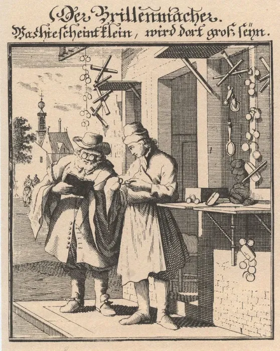 Framed Print : Spectacle Maker (From Abbildung der gemein-nutzlichen Haupt-Stande), 1698. Artist: Weigel, Christoph, the Elder (1654-1725) Framed Print : Spectacle Maker (From Abbildung der gemein-nutzlichen Haupt-Stande), 1698. Artist: Weigel, Christoph, the Elder (1654-1725)