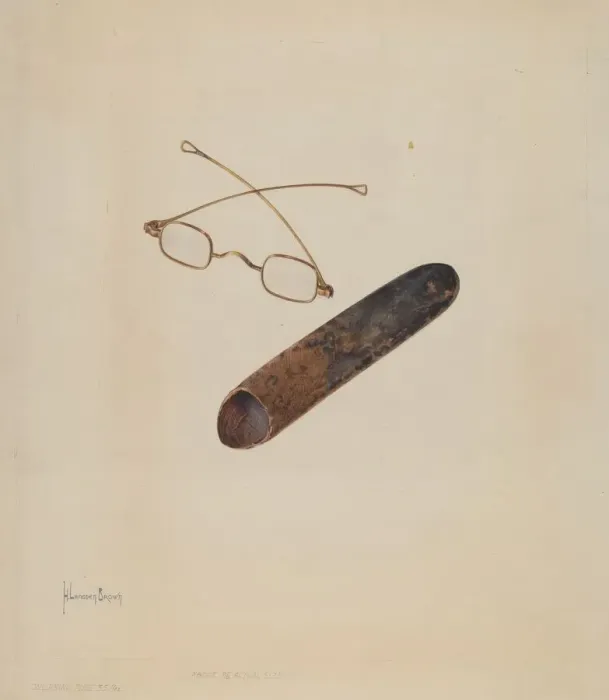 Framed Print : Spectacles and Case, c. 1937. Creator: H. Langden Brown Framed Print : Spectacles and Case, c. 1937. Creator: H. Langden Brown