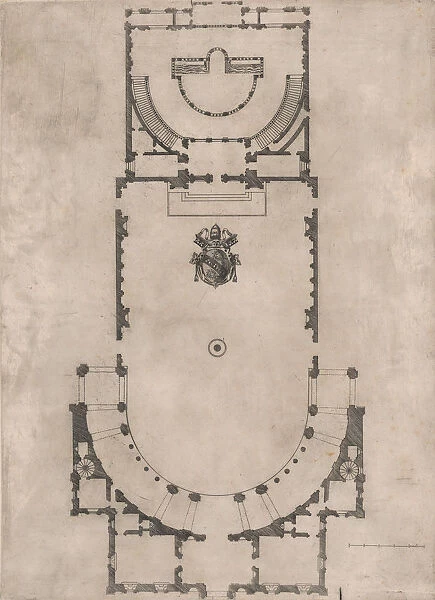 Speculum Romanae Magnificentiae: Ground plan of a building with the arms of Pope J