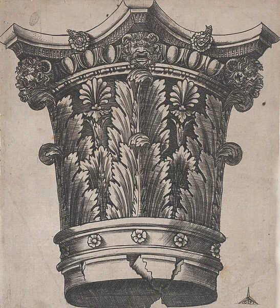 Speculum Romanae Magnificentiae: Capital with heads and masks, ca. 1537. ca. 1537
