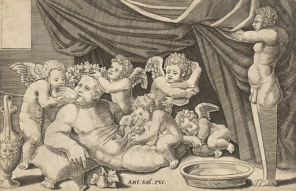 Speculum Romanae Magnificentiae: Bacchus Surrounded by Putti with Priapus holding