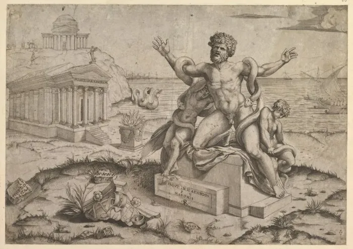 Framed Print : Speculum Romanae Magnificentiae: Ancient bas-reliefs with Laocoon, ca. 1516-20 (?) Framed Print : Speculum Romanae Magnificentiae: Ancient bas-reliefs with Laocoon, ca. 1516-20 (?)