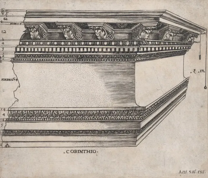 Framed Print : Speculum Romanae Magnificentiae: Corinthian entablature, ca. 1535. ca. 1535 Framed Print : Speculum Romanae Magnificentiae: Corinthian entablature, ca. 1535. ca. 1535
