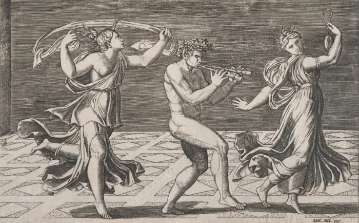 Framed Print : Speculum Romanae Magnificentiae: Dance of Fauns and Bacchants, early 16th ce Framed Print : Speculum Romanae Magnificentiae: Dance of Fauns and Bacchants, early 16th ce