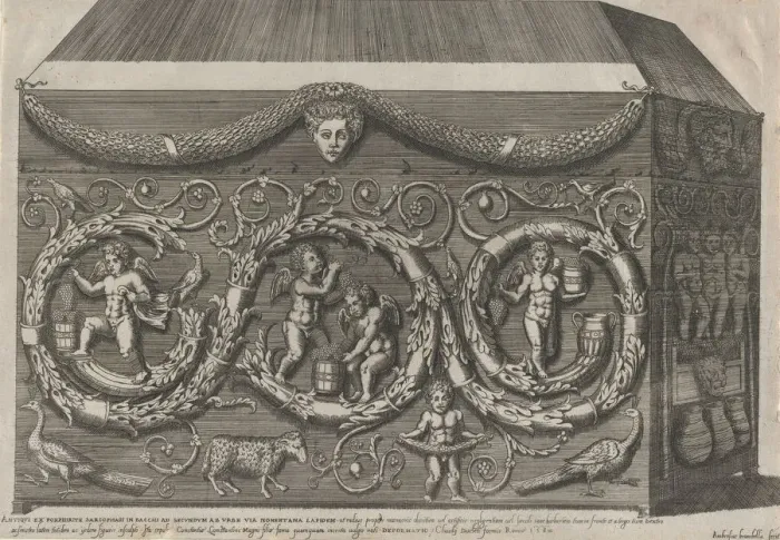 Framed Print : Speculum Romanae Magnificentiae: Decorated Sarcophagus with Arabesques, 1582. 1582 Framed Print : Speculum Romanae Magnificentiae: Decorated Sarcophagus with Arabesques, 1582. 1582