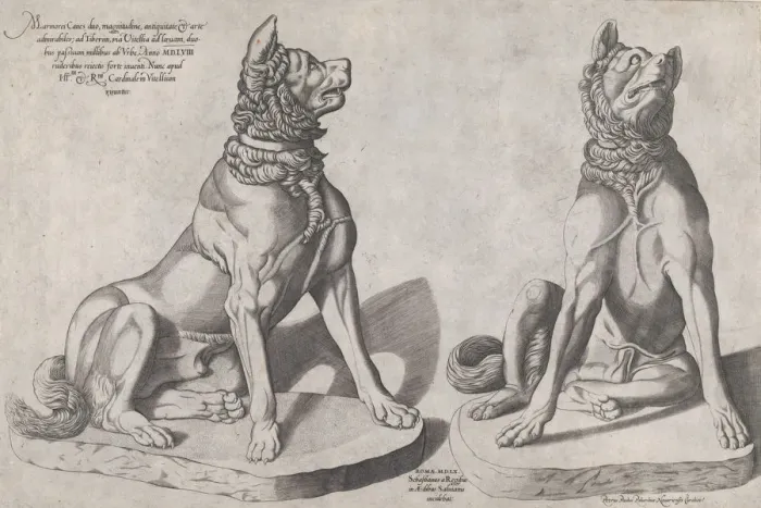 Framed Print : Speculum Romanae Magnificentiae: Two Dogs, 1558. 1558. Creator: Sebastiano di Re Framed Print : Speculum Romanae Magnificentiae: Two Dogs, 1558. 1558. Creator: Sebastiano di Re