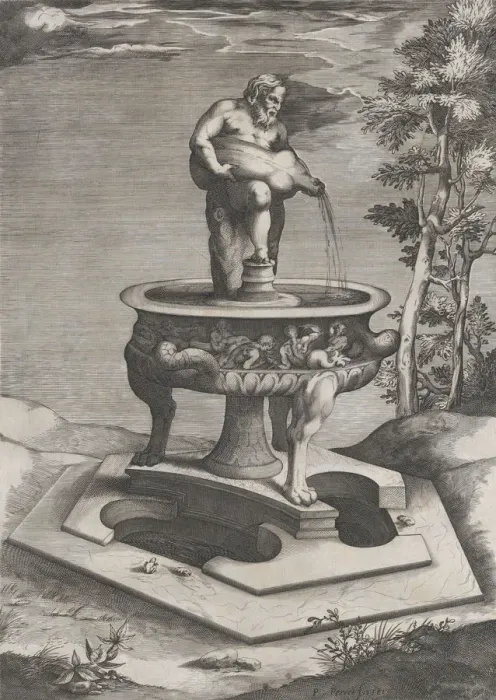 Framed Print : Speculum Romanae Magnificentiae: A Fountain and Basin, 1581. 1581 Framed Print : Speculum Romanae Magnificentiae: A Fountain and Basin, 1581. 1581