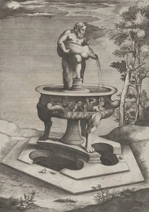 Framed Print : Speculum Romanae Magnificentiae: A Fountain and Basin, 1581. 1581 Framed Print : Speculum Romanae Magnificentiae: A Fountain and Basin, 1581. 1581