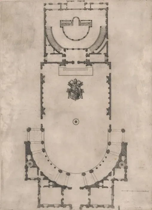 Framed Print : Speculum Romanae Magnificentiae: Ground plan of a building with the arms of Pope J Framed Print : Speculum Romanae Magnificentiae: Ground plan of a building with the arms of Pope J