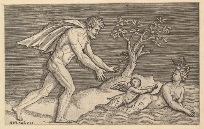 Framed Print : Speculum Romanae Magnificentiae: Naked Man Pursuing a Naiad, ca. 1515-1527 Framed Print : Speculum Romanae Magnificentiae: Naked Man Pursuing a Naiad, ca. 1515-1527