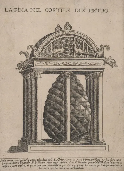 Framed Print : Speculum Romanae Magnificentiae: The Pineapple in the Courtyard of S. Pietro, 16th Framed Print : Speculum Romanae Magnificentiae: The Pineapple in the Courtyard of S. Pietro, 16th