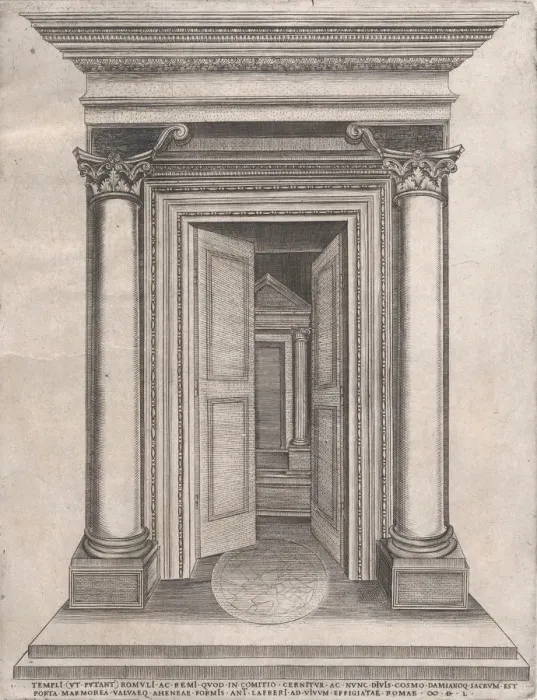 Framed Print : Speculum Romanae Magnificentiae: Portico of the Temple of Romulus, 16th century