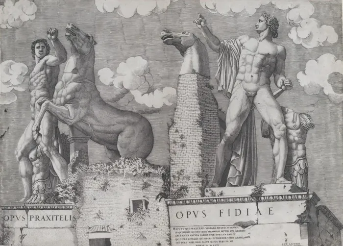 Framed Print : Speculum Romanae Magnificentiae: Statues of the Dioscuri at the Quirinal, 1546. 1546 Framed Print : Speculum Romanae Magnificentiae: Statues of the Dioscuri at the Quirinal, 1546. 1546