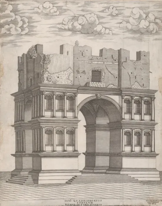 Framed Print : Speculum Romanae Magnificentiae: Temple of Janus, 1550. 1550. Creator: Anon Framed Print : Speculum Romanae Magnificentiae: Temple of Janus, 1550. 1550. Creator: Anon