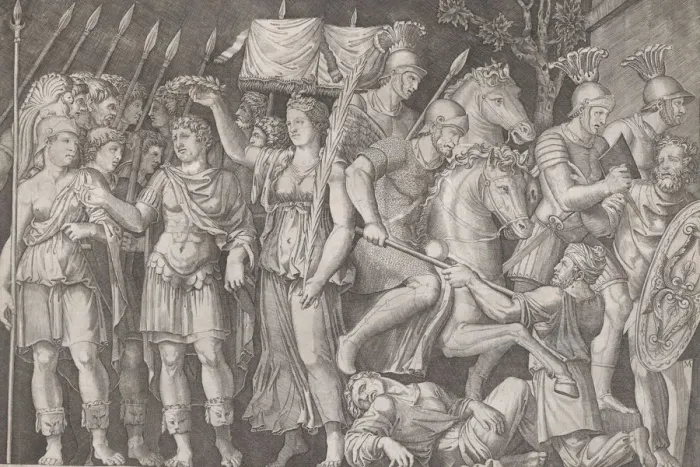 Framed Print : Speculum Romanae Magnificentiae: Trajan Between City of Victory and Rome, ca. 1500... ca