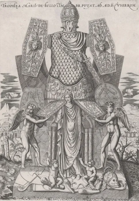 Framed Print : Speculum Romanae Magnificentiae: Trophies of Marius, 16th century. 16th century Framed Print : Speculum Romanae Magnificentiae: Trophies of Marius, 16th century. 16th century