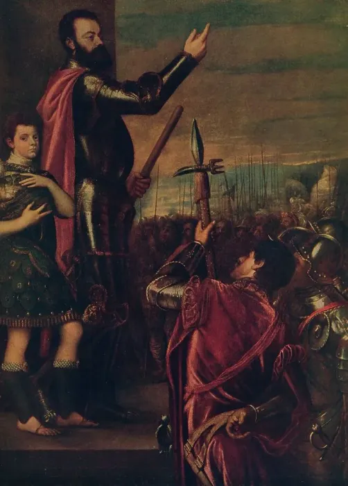 Framed Print : Speech of the Marquis del Vasto, c1540, (c1934). Artist: Titian Framed Print : Speech of the Marquis del Vasto, c1540, (c1934). Artist: Titian