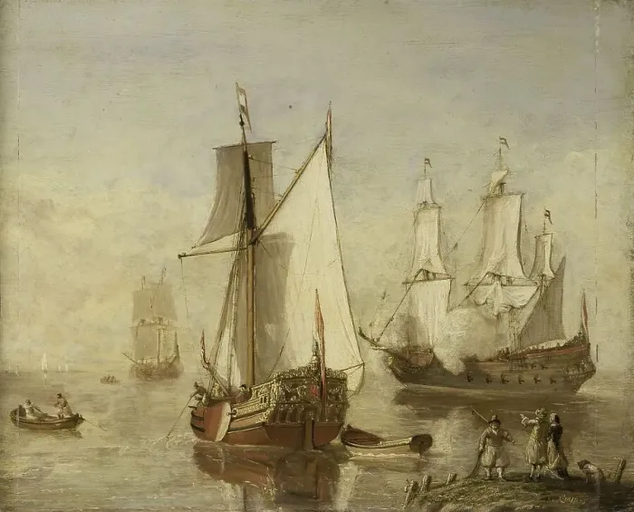 Framed Print : Speeljacht (Pleasure Yacht) and Warship, 1675-1699. Creator: Anon Framed Print : Speeljacht (Pleasure Yacht) and Warship, 1675-1699. Creator: Anon