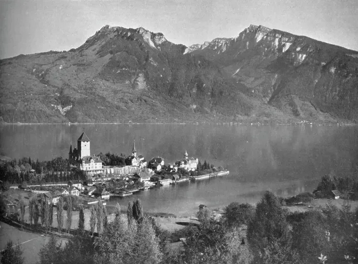 Framed Print : Spiez, on Lake Thun, 1910. Artist: John Swain & Son Framed Print : Spiez, on Lake Thun, 1910. Artist: John Swain & Son