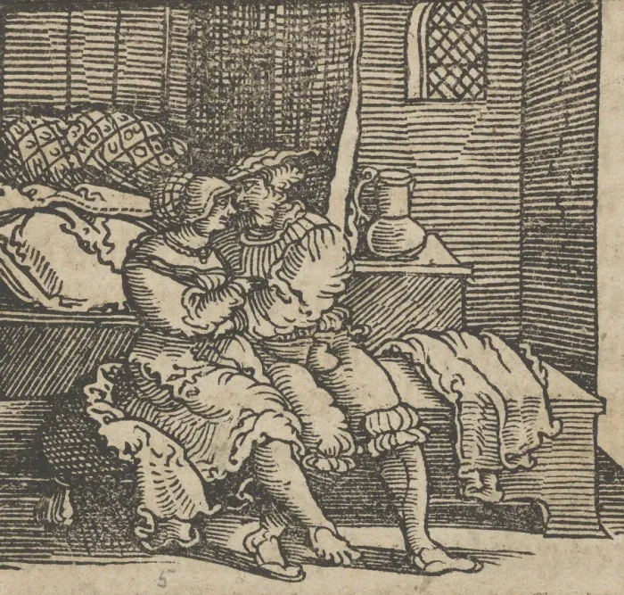 Framed Print : Spinneloccio Locked up in a Chest, on which his Wife and Zeppa are Seated, from Framed Print : Spinneloccio Locked up in a Chest, on which his Wife and Zeppa are Seated, from