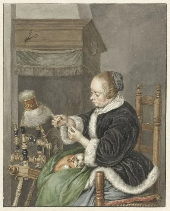 Framed Print : The spinner, 1741-1820. Creator: Abraham Delfos Framed Print : The spinner, 1741-1820. Creator: Abraham Delfos
