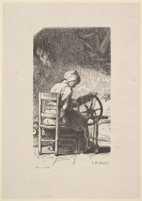 Framed Print : The Spinner, 1853. Creator: Jacques-Adrien Lavieille Framed Print : The Spinner, 1853. Creator: Jacques-Adrien Lavieille