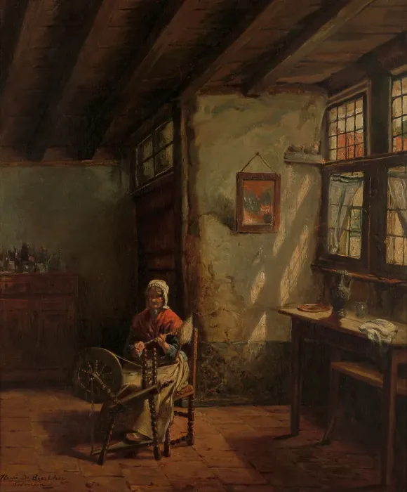 Framed Print : The Spinner, 1865-1870. Creator: Henri Jean Augustin de Braekeleer Framed Print : The Spinner, 1865-1870. Creator: Henri Jean Augustin de Braekeleer