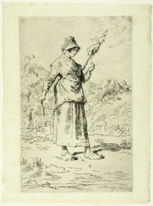 Framed Print : The Spinner, 1868–69. Creator: Jean Francois Millet Framed Print : The Spinner, 1868–69. Creator: Jean Francois Millet