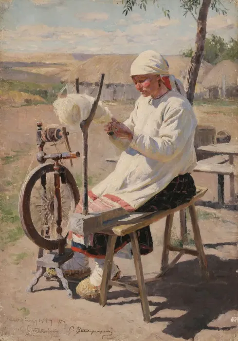 Framed Print : The spinner, 1895. Artist: Vinogradov, Sergei Arsenyevich (1869-1938) Framed Print : The spinner, 1895. Artist: Vinogradov, Sergei Arsenyevich (1869-1938)