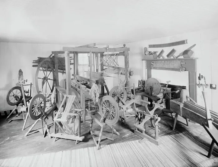 Framed Print : The Spinning room at Mt. Vernon, c.between 1910 and 1920. Creator: Unknown Framed Print : The Spinning room at Mt. Vernon, c.between 1910 and 1920. Creator: Unknown