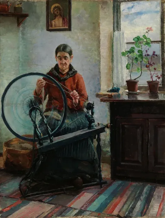 Framed Print : At the Spinning Wheel, 1888. Creator: Ada Thilen Framed Print : At the Spinning Wheel, 1888. Creator: Ada Thilen
