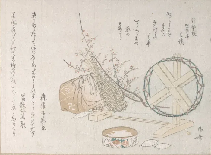 Framed Print : Spinning Wheel and Spools, 19th century. 19th century. Creator: Shinsai Framed Print : Spinning Wheel and Spools, 19th century. 19th century. Creator: Shinsai