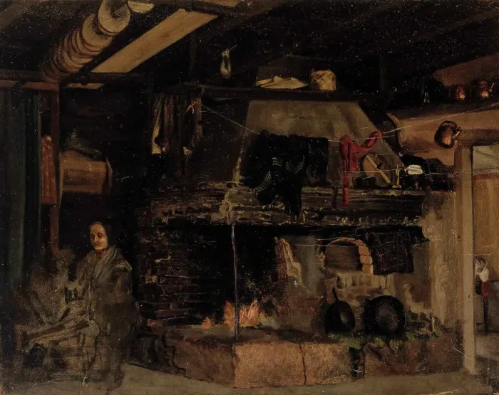 Framed Print : Spinning woman in an aland hut, 1865. Creator: Karl Emanuel Jansson Framed Print : Spinning woman in an aland hut, 1865. Creator: Karl Emanuel Jansson