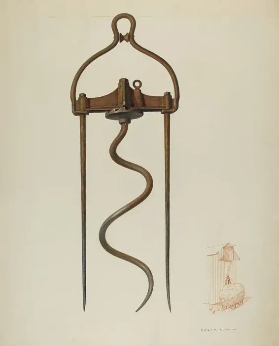 Framed Print : Spiral Hay Fork, c. 1941. Creator: Oscar Bluhme Framed Print : Spiral Hay Fork, c. 1941. Creator: Oscar Bluhme