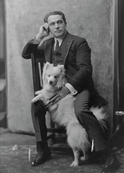 Spirescu, Steraskon, Mr. with dog, portrait photograph, 1917 Mar. 1. Creator: Arnold Genthe