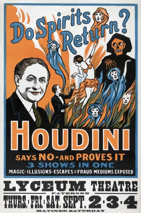 Framed Print : Do Spirits Return? Houdini says No - and Proves It, Lyceum Theatre, 1909 Framed Print : Do Spirits Return? Houdini says No - and Proves It, Lyceum Theatre, 1909