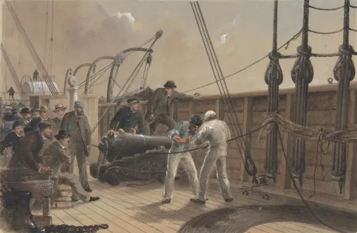 Framed Print : Splicing the Cable (after the First Accident) on Board the Great Eastern, July 25th, 1865 Framed Print : Splicing the Cable (after the First Accident) on Board the Great Eastern, July 25th, 1865