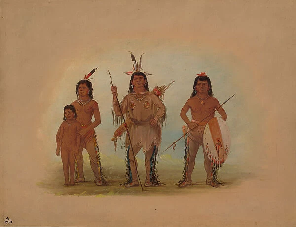 Spokan Chief, Two Warriors, and a Boy, 1855  /  1869. Creator: George Catlin