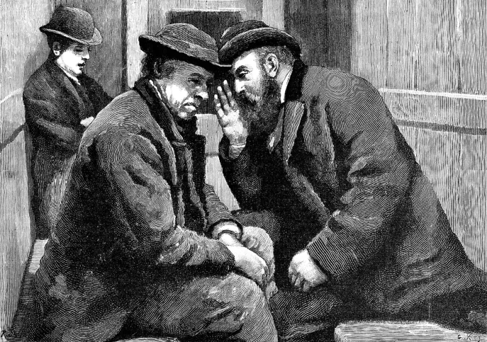 Framed Print : They spoke to one another in hoarse whispers, and seemed to be on intimate terms, 1883. Creator: R. Taylor Framed Print : They spoke to one another in hoarse whispers, and seemed to be on intimate terms, 1883. Creator: R. Taylor