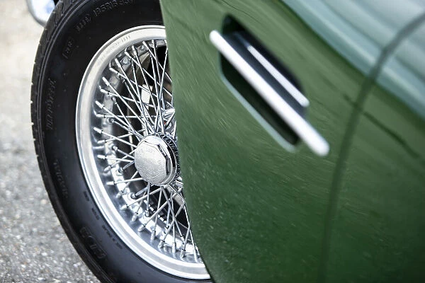 Spoked wheel of a 1961 Aston Martin DB4 GT previously owned by Donald Campbell