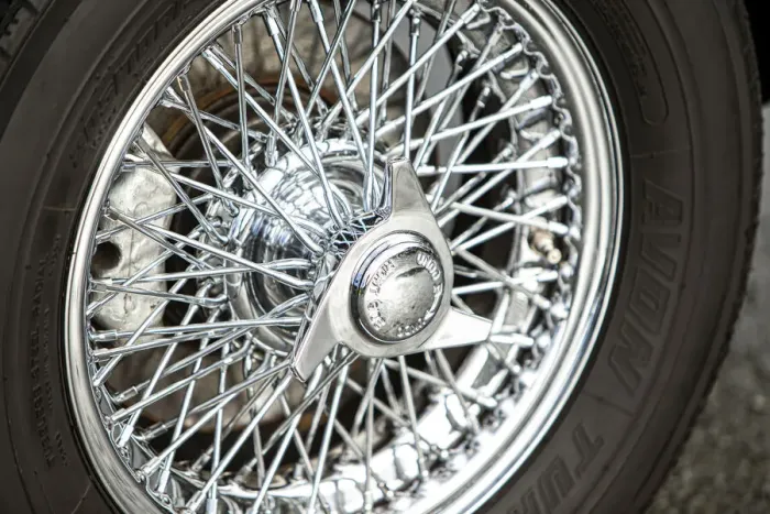 Framed Print : Spoked wheel of a 1965 Aston Martin DB5. Creator: Unknown Framed Print : Spoked wheel of a 1965 Aston Martin DB5. Creator: Unknown