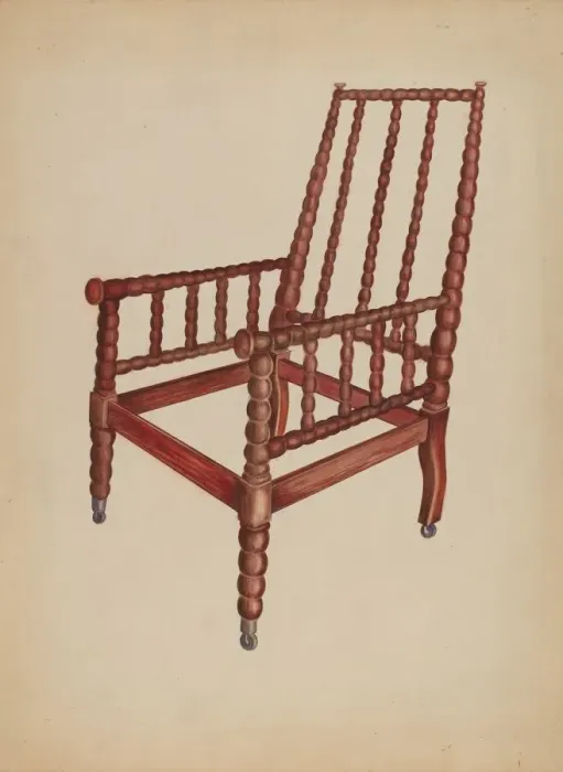 Framed Print : Spool Armchair, c. 1936. Creator: Ella Josephine Sterling Framed Print : Spool Armchair, c. 1936. Creator: Ella Josephine Sterling